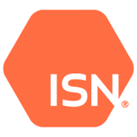 An orange hexagon with the white letters ISN centered inside, outlined by a thin white border.