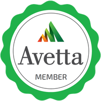 A circular badge with a green scalloped border, showing a stylized green, yellow, and orange triangular logo above the word Avetta. Below Avetta, the word MEMBER appears in capital letters.